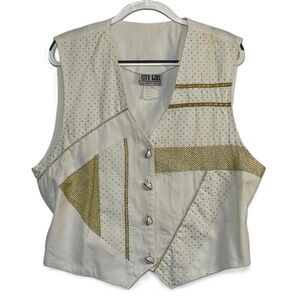 Vintage City Girl by Nancy Bolen White Gold Sleeveless Vest Size 16